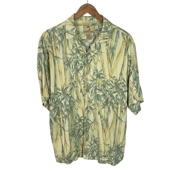 BF1502 Men’s Jamaica Jaxx Hawaiian beach 100% Silk Palm Leaf Button Shirt M - Picture 1 of 4